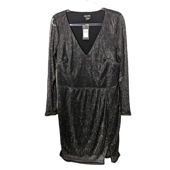 City Chic Dress Sparkle Mini Gunmetal  Black Silver Metallic Plus Size 14 New - Picture 2 of 9